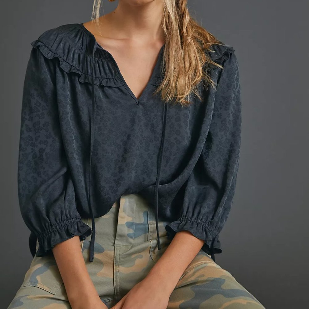 Anthropologie Charcoal Floral Blouse